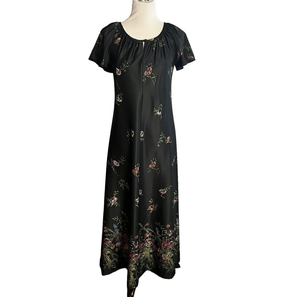 Liberty House Hawaii Vintage Maxi Dress •Women S/10• Mumu Night Gown Black